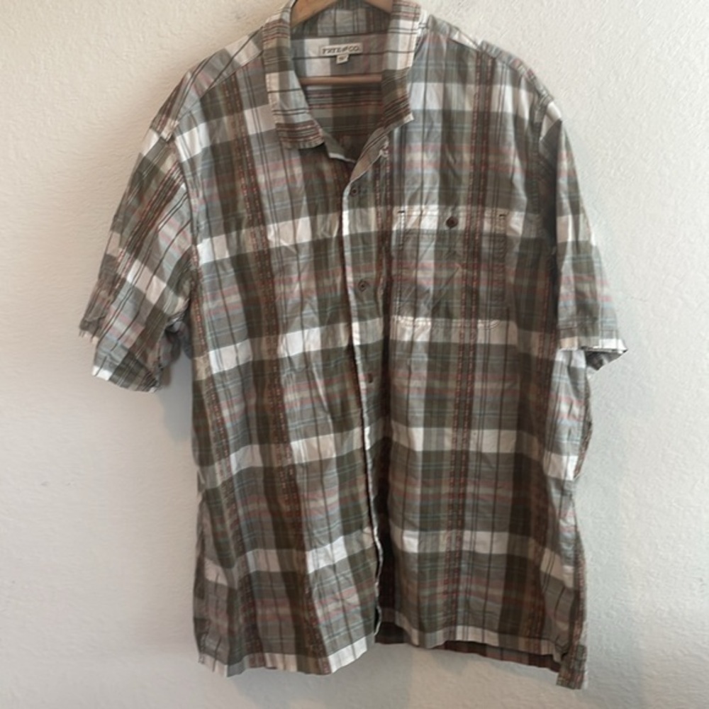 Frye & Co Camp Shirt men’s 4 XLT Short Sleeve Button Up plaid casual cotton